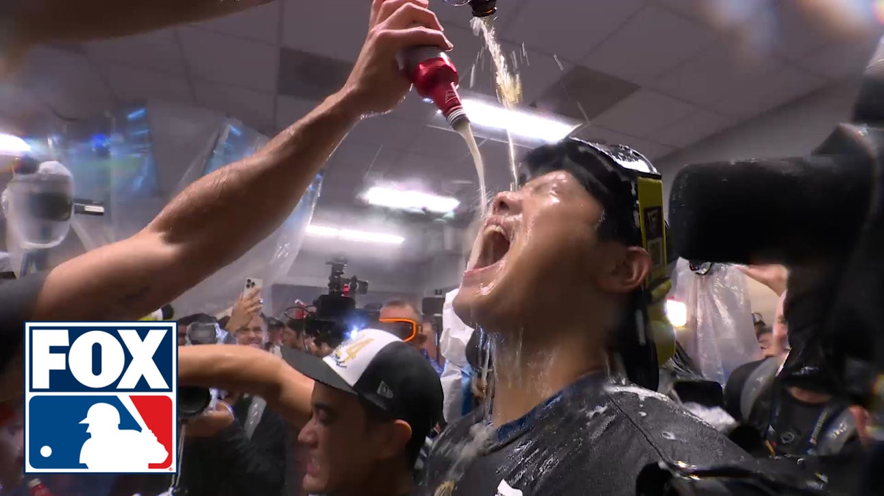 Dodgers' champagne celebration following heartfelt speech from manager Dave Roberts | MLB on FOX